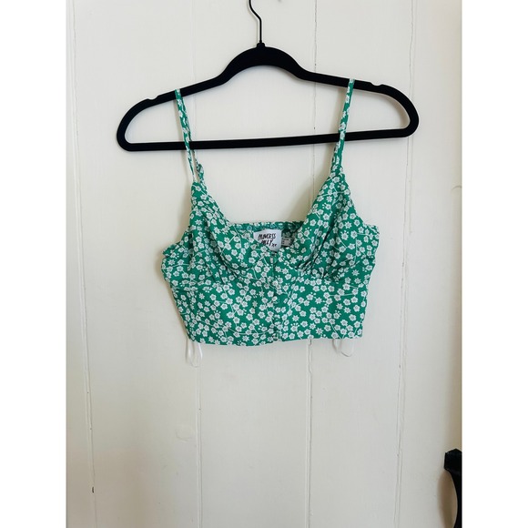 Princess Polly Tops - Princess Polly Green Floral Bustier Cropped Going Out Top Spaghetti Straps